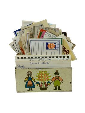 Vintage Ohio Art Metal Recipe Box with 200+ Handwritten Typed Clipped Recipes